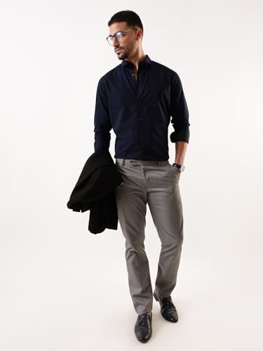 Image of Dennis Lingo Men Solid Spread Collar Full Sleeves Regular Fit Cotton Casual Shirt