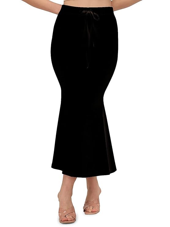 Black Women’s Saree Shapewear Cotton Blend Readymade Stretchable Fish Cut Petticoat Mermaid Fit Silhouette with Tummy Control & Side Slit Lightweight Premium Underskirt (Size - 3XL)-picture-14