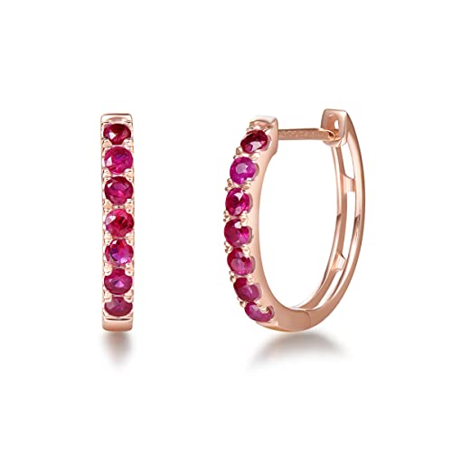 Carleen 14K Solid Rose Gold 0.57Cttw Genuine Ruby Earrings Small Huggie Hoop Earrings Fine Jewelry Birthday Gifts For Her Mom Wife Women #TOP27