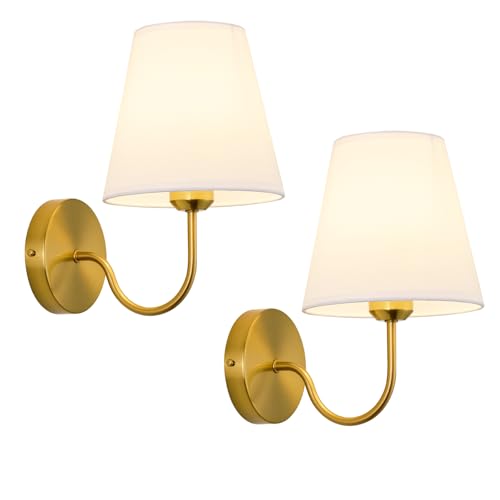 Image of Modern Gold Hardwired Wall Sconces Lighting Fixture, E26 Industrial Vintage Gold Wall Light Set of 2 Pack Wall Lamp Bathroom Decor for Bedroom Living Room, Brass Finish Sconces