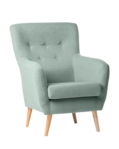 SWEET SOFA® - Butaca nórdica Wendy de 1 Plaza, sillón tapizado capitoné Tela Antimanchas (Verde Mint)