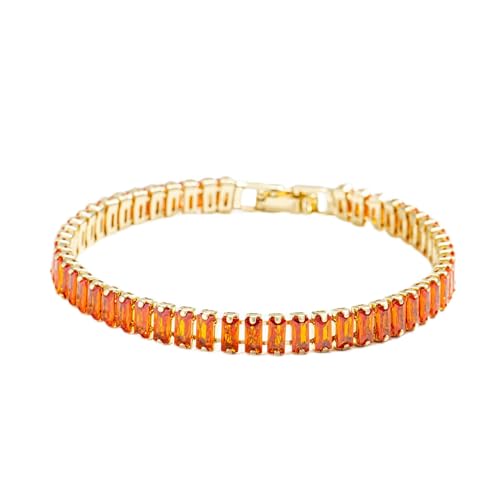 ORICHORE 18K Gold-Plated 5.0mm Rectangular Orange-Red Cubic Zirconia Tennis Bracelet | Classic Womens 5.9-7.5 Inch Multi-Size Gold Tennis Bracelet (orange-red 17cm)