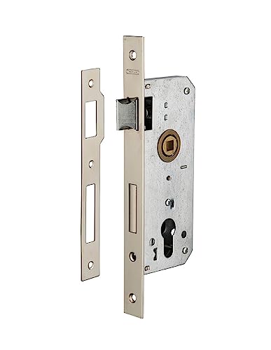 Serratura da infilare a cilindro europeo, asse 35x70 mm, piastre piastra quadra, nichelato - THIRARD