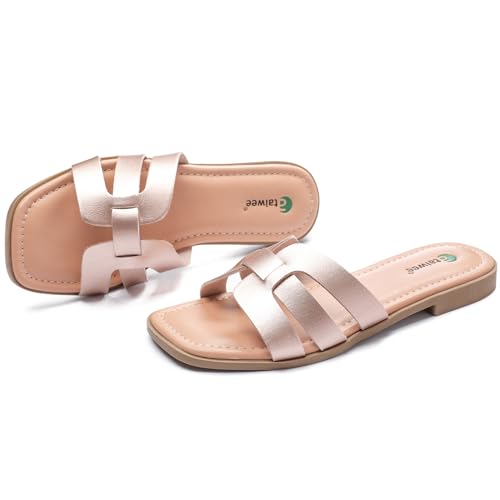 Ataiwee Women's Flat Slide Sandals - Fashionable Braided Elegant Cross Strap Flat Summer Sandals.2