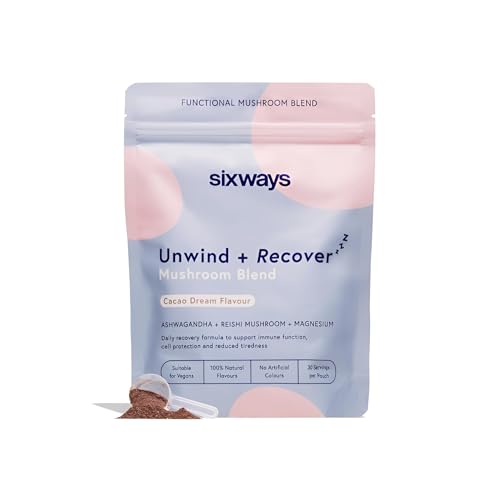 Sixways Unwind & Recover Sleep Drink, Cacao Flavour, 30 Servings with Ashwagandha, Magnesium Bisglycinate, Reishi Mushroom & L-Tryptophan, Vegan, Gluten Free (150g)