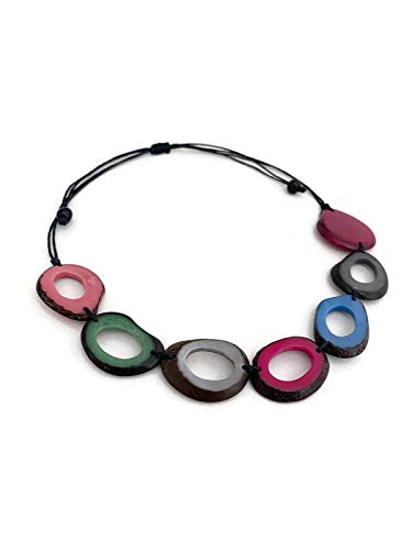 Tagua nut necklace in multi-color adjustable length tagua nut fashion jewelry, colorful organic necklace, Eco Friendly Jewelry