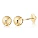 18K Yellow Gold Polished Screwback Stud Earrings with Ball Children Kids Baby Adult Second Piercing 5mm