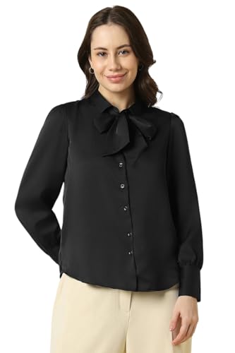 Image of Allen Solly Women's Solid Tie-Up Shirt | Knot-Front Detail | Regular Fit | Soft Breathable Fabric | Smart Casual Wear