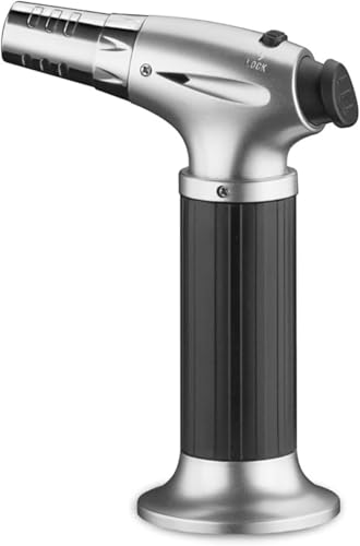 SKY-TOUCH Butane Torch Lighter Refillable Kitchen Spray Gun With a Safety Lock Continuous Flame Mode And Adjustable Flame Suitable for Cooking And Grilling Silver - NO CONTAIN BUTANE GAS