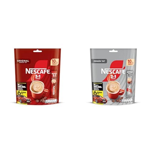 NESCAFÉ 3'ü 1 Arada Original Çözünebilir Kahve Karışımı 10'lu Paket (10 x 17,5 g) ve 2'si 1 Arada Çözünebilir Kahve Karışımı 10'lu Paket (10 x 10 g)