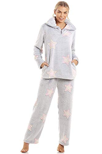 Camille Conjuntos de Pijama de Felpa Suave de Cuerpo Entero de Manga Larga para Mujer 38-40 Grey Star