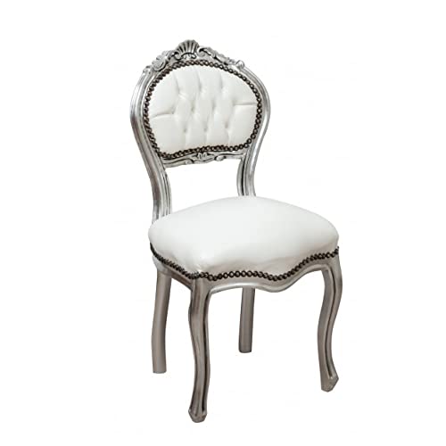 Biscottini Fauteuil Baroque 92 x 45 x 42 cm Argent | Chaise Louis XVI | Fauteuil Salle a Manger | Chaise Style Louis XVI | Meuble Baroque