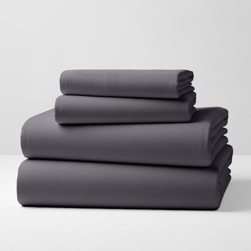 Mellanni Cotton Flannel Sheet Set - Double Brushed for Added Softness & Comfort - Deep Pocket Fitted Sheet up to 16' - 4 Piece Set (Queen, Gray)