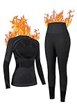 ATTRACO Womens Thermals Top and Bottom Set Warmers Underwear for Women Thermal Underwear for Women Soft Black Large