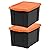IRIS USA 20 Gallon Lockable Storage Bins with Lids, 2 Pack - Made in USA, Heavy Duty, Stackable Containers, Garage Organizing Bins Moving Tubs, Rugged Sturdy Equipment Utility Box - Black/Orange