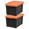 IRIS USA 20 Gallon Lockable Storage Bins with Lids, 2 Pack - Made in USA, Heavy Duty, Stackable Containers, Garage Organizing Bins Moving Tubs, Rugged Sturdy Equipment Utility Box - Black/Orange
