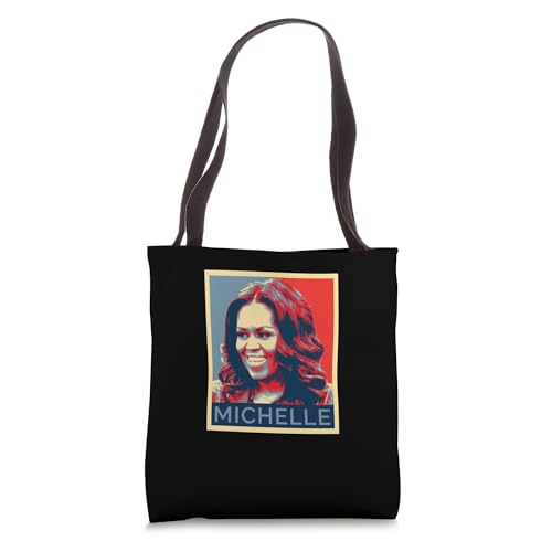 Bolso tote con retrato de Michelle Obama, primera dama, arte pop en rojo y azul miniatura 1