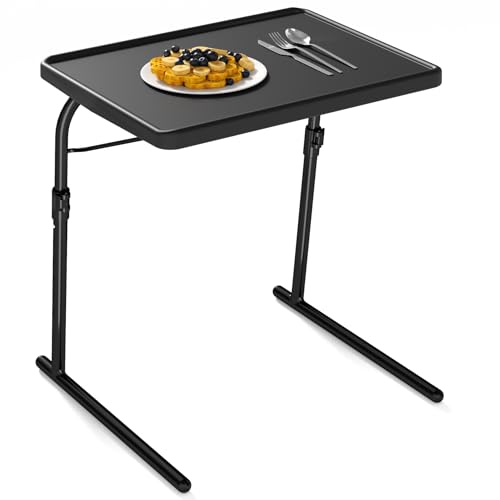 Image of Max TV Tray Table, Adjustable Large TV Dinner Tray on Bed & Sofa, Comfortable Folding Dinner Laptop Table for Eating with 6 Height & 3 Tilt Angle Adjustments (Black)