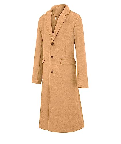 Image of Men's Casual Trench Coat Slim Fit Notched Collar Long Jacket Overcoat Single Breasted Pea Coat wih Pockets