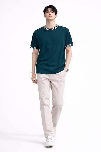 Image of London Hills Men's Solid Round Neck t Shirt for man | Tshirt for man | Mens Tshirt | t Shirt | Tshirts for Men,| Men t-Shirts with Contrast Tipping | Round Neck t Shirts for menn