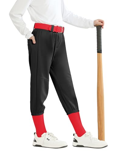 QBK 2T 3T 4T 5T Toddler Girls Softball Pants Boys Baseball Pant tee Ball Pants Fastpitch Pants with Pockets (Black 3T)