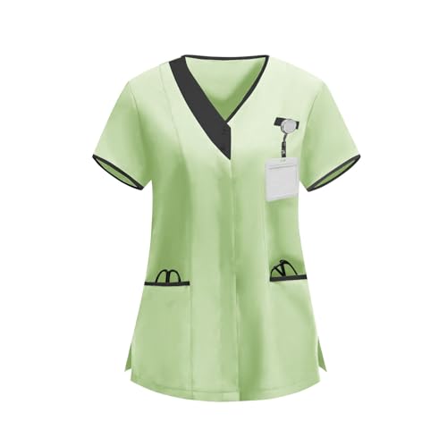 Image of 2026 Scrub for Cleaning Jobs Uniform, Multi Pockets Scrubs for Women Sets, V-Neck Top & Straight Leg Pants Scrubs Set
