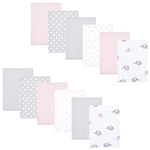 Image of Hudson Baby Unisex Baby Cotton Flannel Burp Cloths Bundle, Pink Gray Elephant, One Size