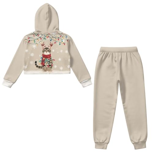 ZFRXIGN Cute Christmas Hoodie and Sweatpants 2 Piece Outfit for Girls 4-13 Years Cropped Hoodie Sweatpants with Pockets2