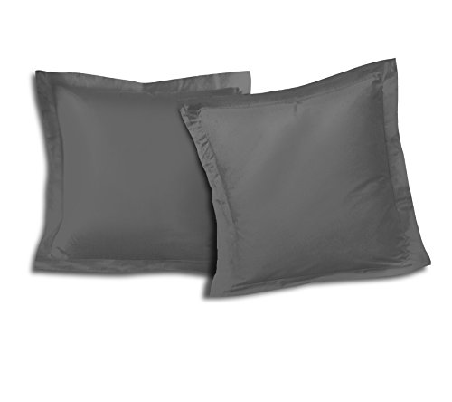 Home Linge Passion Lot De 2 Taies d'oreiller, Coton, Gris Anthracite, 63x63 cm Cover