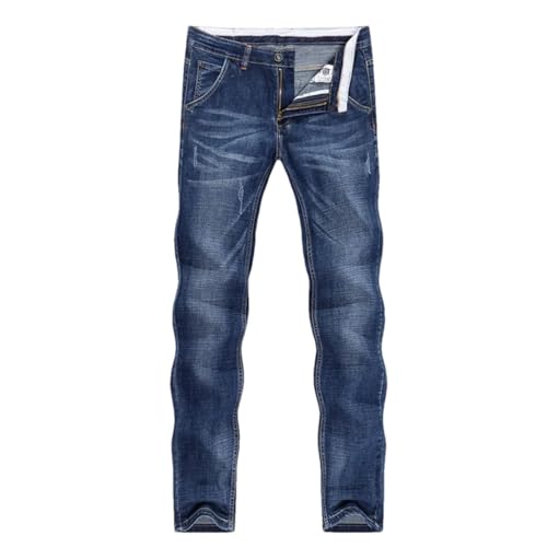 Men Summer Thin Blue Slim Straight Denim Pants Casual Trousers Full Length Jean