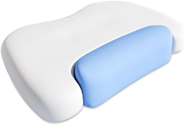 Dual-Zone Memory Foam Pillow w/Cooling Ice Silk Cover - Ergonomic Support for Side & Back Sleepers Light Blue