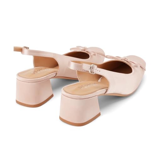 Women's Ballet Slingback Heels Square Toe Chunky Heel Pumps Comfy Dressy Prom Ballerina Shoes with Bow3