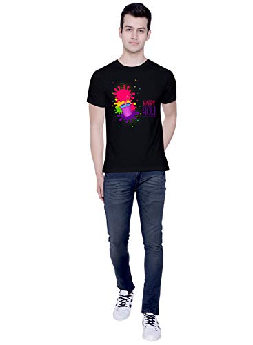 Image of CreativiT Graphic Printed T-Shirt for Unisex Happy Holi Tshirt | Casual Half Sleeve Round Neck 100% Cotton