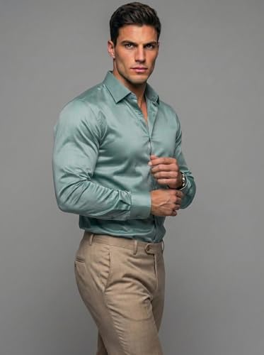 Image of Diverse Men's Satin Casual Shirt | Premium Solid Poly Satin | Wrinkle-Free, Full Sleeve Regular Fit Office, Business Wear