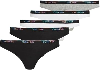 Calvin Klein Braguitas Tipo Bikini Pack de 5 Mujer con Logotipo en la Cintura  Multicolor  Black/White/Black/Gry Htr/White   M