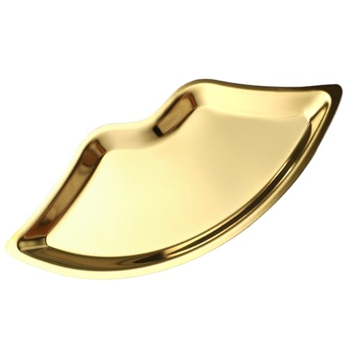XUYUH Jewelry Tray Earrings Bracelet Necklace Jewelry Rack Stainless Steel Display Stand Lip Shaped Tray Stainless Steel Storage Jewelry, 24x11cm, Gold