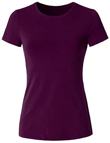 Women's Crewneck Short Sleeve Slim Fitted T-Shirt Solid Basic Tee Stretchy Casual Top
