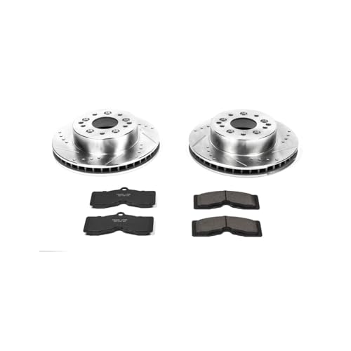 Image of PowerStop Front Brake Kit for Chevrolet Camaro 1969 - Drilled and Slotted Disc Rotors with Carbon-Fiber Ceramic Brake Pads Replacement, K2596