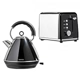 Daewoo Kensington Collection, Kettle And Toaster Set, 1.7 Litre Pyramid Kettle With Matching 2 Slice Toaster, Safety Features, Easy Cleaning, Cohesive Kitchen Set, Black