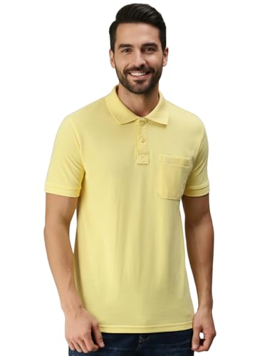 Image of Lux Cozi Men's Polo T-Shirt Regular Fit Half Sleeves with Pocket | Cotton Blend Polo Neck Collar T-Shirt for Men | Casual, Office Comfortable Breathable T-Shirt | Stylish Plain Tee