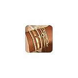 Turandoss 14K Gold Plated 5PCS Bracelets Set for Women Trendy, Dainty Initial K Gold Plated Beaded Bracelet Non Tarnish Stackable Knot Cuff Twisted Paperclip Bracelet Jewelry Gifts for Women