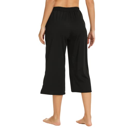 Segarra Studio Capri Yoga Pants With Pockets For Women Lounge Pajama Drawstring Wide Leg Sweatpants Loose Workout Capri Pants For Women(Black, L) #TOP3