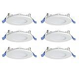 Nadair, 3’’ LED Recessed Ultra Slim Lights, 6-Pack, IC Rated, Dimmable, 6W=50W, 450 Lumens, 3000K (Warm White), Large Junction Box, Quick Connect System, White Finish, Brushed Nickel Trim Included