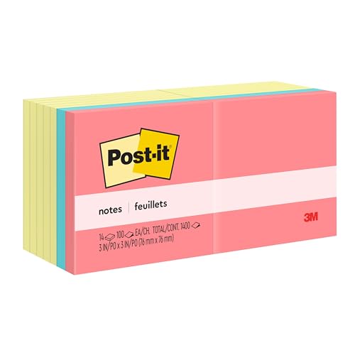 Image of Post-it Notes Value Pack, 3 in x 3 in, Canary Yellow and Cape Town Collection, 14 Pads /Pack (654-14YWM)