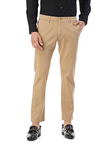 Image of FYLTR Men's Straight Fit Stretch Cotton Khaki Trousers with Elasticated Waistband -Soft Handfeel