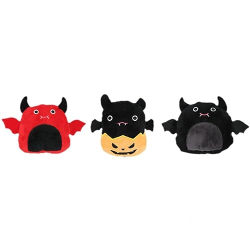Haourlife 3-Pack Halloween Catnip Plush Toys Set - Devil Bat and Pumpkin Designs with Crinkle Paper for Interactive Play Perfect Halloween Cat Toys