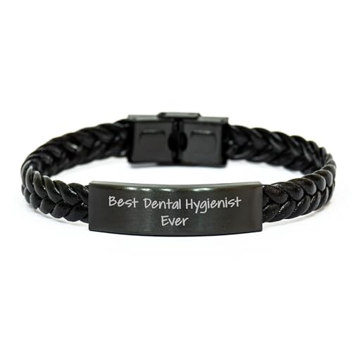 NAPAVI Dental Hygienist Gifts, Funny Quote, Braided Leather Bracelet, Birthday, Gifts from Family to Friends, Braided Leather Style, Birthday Unique Gifts, Gifts for Dental Hygienist