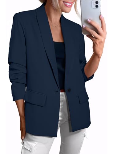 Happy Sailed Business Casual Outfits for Women Long Sleeve Open Front Blazer Jackets Work Suits Fashion 2025 Dark Blue X-Large