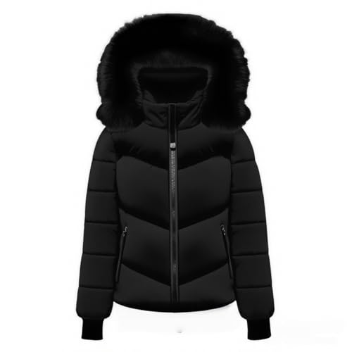 Yinguo Winter Jackets for Women UK, Winter Jackets for Women UK Quilted Down Mid-Lenght Puffer Coats Ladies Lightweight Waterproof Jacket with Hood Plus Size Slim Trench Coat Warm Outwear, Black, M