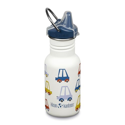 Klean Kanteen Kids Water Bottle with Sippy Cup Lid | 350ml Drinks Bottle | 100% Leakproof | Sippy Lid with Protective Cover | Childrens Metal Flask | Durable & BPA Free | Stainless Steel | Cars